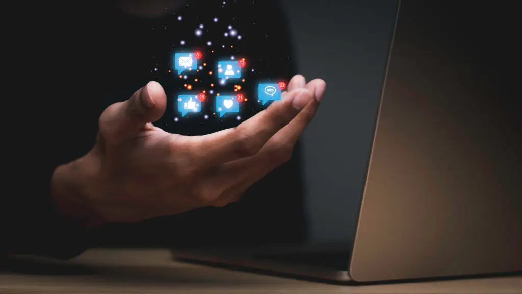 concept with notification icons of like being happy.and social m